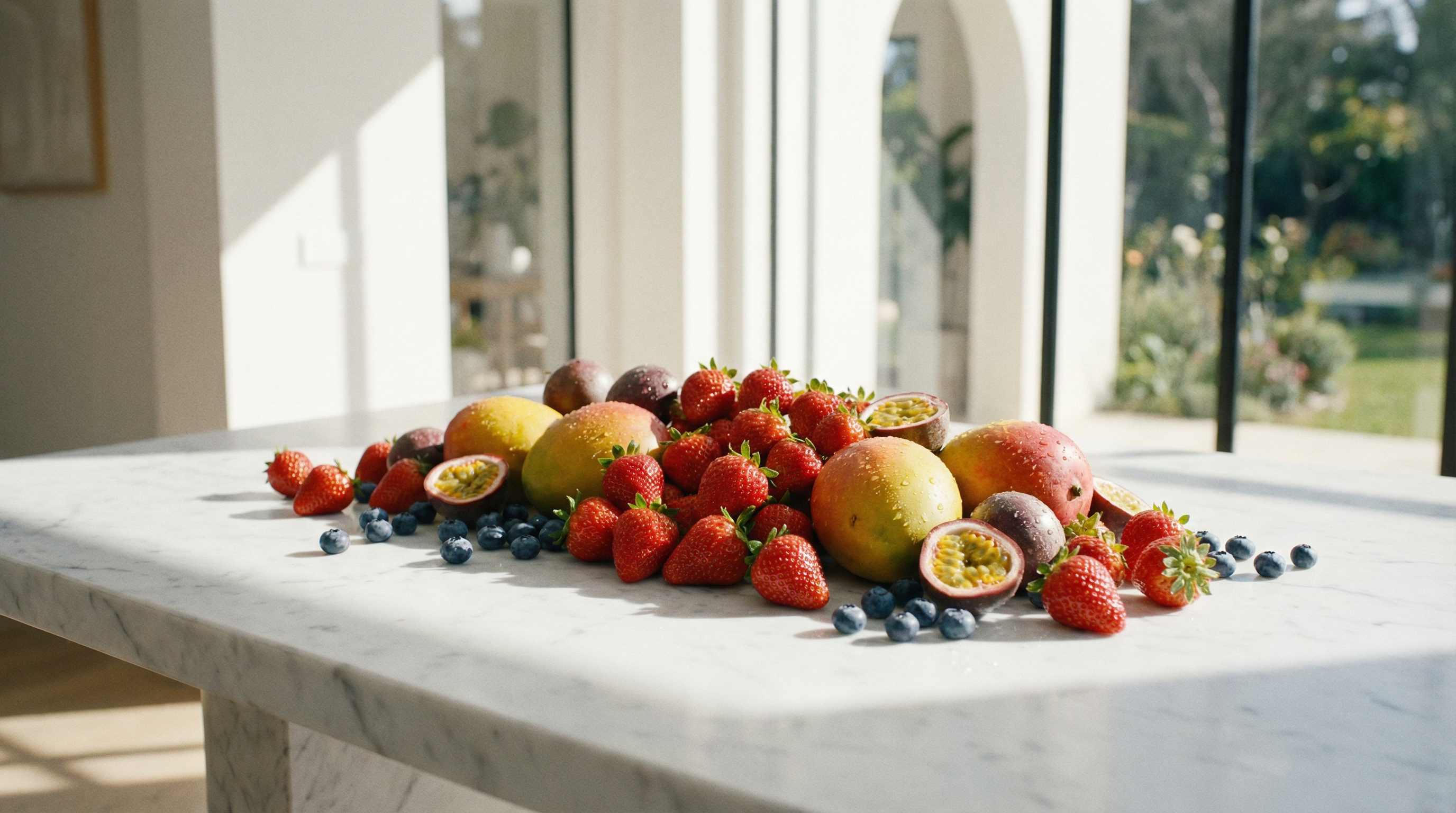 Fresh fruits on marble table
